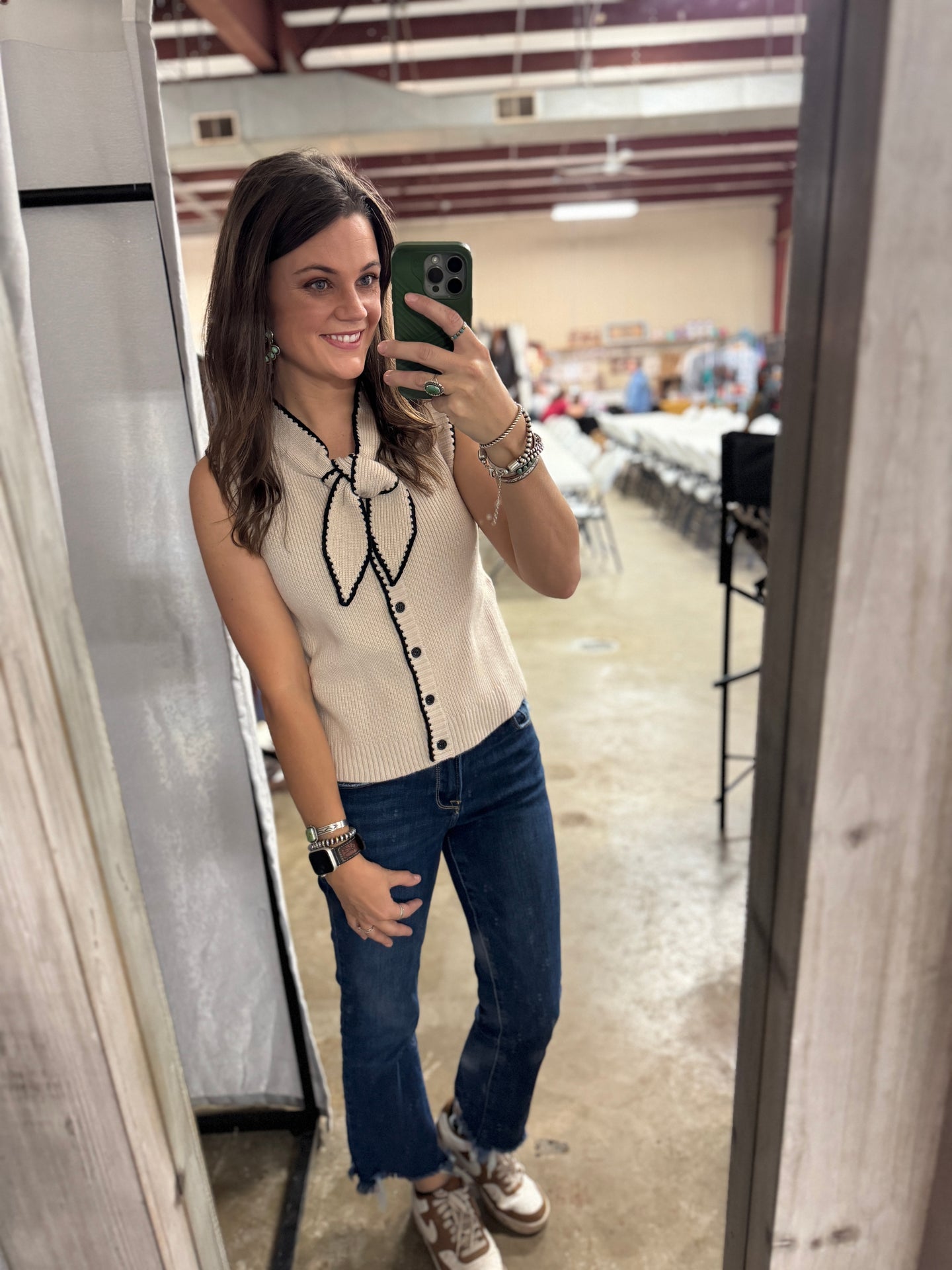 Whipstitch bow sweater vest